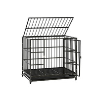 Dog Cage Crate Large Puppy Cat Anti-Bite Pet Kennel Wheels w/Tray Metal