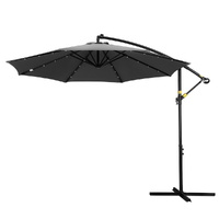 Outdoor Umbrella 3M Cantilever Beach LED Garden Shade Patio Charcoal