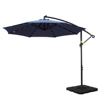 Outdoor Umbrella 3M Cantilever Beach LED w/Base Garden Shade Patio Navy