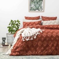 Medallion Cotton Vintage Washed Tufted Auburn Quilt Cover Set by Park Avenue Super King