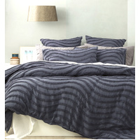 Chenille Wave 100% Cotton Vintage Washed Blue Tufted Quilt Cover Set by Cloud Linen King