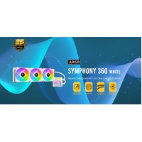 SYMPHONY 360mm ARGB WHITE Advanced Liquid CPU Cooler, PWM LED Fan, PTFE Tubing, LGA 115x, 1200, 2011-v3, 2066, AM4, AM3+ FMx, TR4, 3 Yrs
