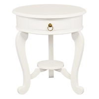 Round Cabriole Leg 1 Drawer Lamp Table (White)