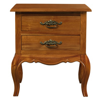 French Provincial 2 Drawer Side Table (Light Pecan)