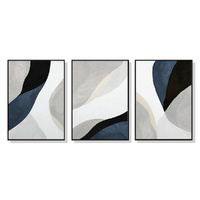 Wall Art 70cmx100cm Abstract Navy Blue 3 Sets Black Frame Canvas