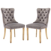 AADEN 2x Velvet Dining Chairs with Golden Metal Legs-Grey