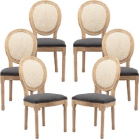 AADEN 6x Rattan Dining Chairs with Solid Wood Legs- Grey