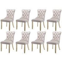8x Velvet Dining Chairs Upholstered Tufted Kithcen Chair with Solid Wood Legs Stud Trim and Ring-Beige