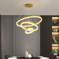 Gold 3 Rings Minimalist LED Pendant Light Adjustable Circular Chandelier