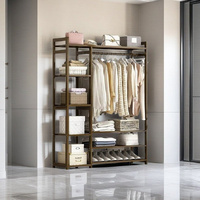 Bamboo Clothes Rack Garment Closet Storage Organizer Hanging Rail Shelf Dress room 110CM