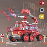 DanBaoLe Magnetic Fire Truck DIY Assembly Eneineering Vehicle with Music Lights Red Christmas Gift