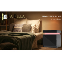 Bedside Table 2 Drawers RGB LED Bedroom Cabinet Nightstand Gloss AURORA BLACK