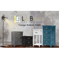 2X Bedside Table 3 Drawer Vintage Side Table Storage Cabinet Bedroom CLARA BLACK