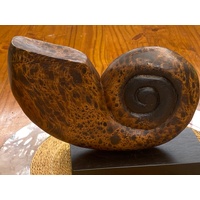 Decorative hand carved wooden shell on stand