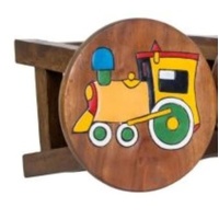 Hand Carved Children's Chair Stool Wooden Train Locomotive Theme