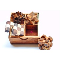 4 individual brainteaser wooden puzzles in a gift wooden box