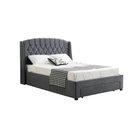 Paris Tall Tufted Velvet Dark Grey Bed with Storage Drawer - King