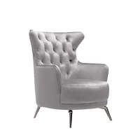 GRAND Tufted Velvet Light Grey Arm Chair