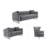 Madeline Range - Dark Grey Velvet 3+2+1 - Silver Trims