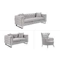 Madeline Range - Light Grey Velvet - Silver Trims