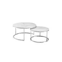 Nesting Style Coffee Table - White on Silver Stainless Steel - 80cm/60cm
