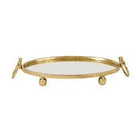Eliza Oval Iron Mirror Tray with Handles - Gold