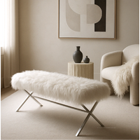 Interior Ave - Oxley Fur Bench - White & Silver
