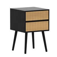 Bedside Table with 2 Drawer in Black & Natural
