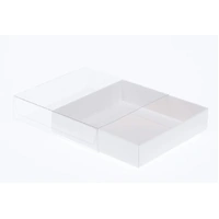 50 Pack of 10cm Square Invitation Coaster Favor Function product Presentation Cookie Biscuit Patisserie Gift Box - 2cm deep - White Card with Clear Sl