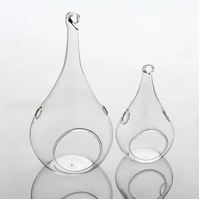 4 Pack of Hanging Clear Glass Tealight Candle Holder Tear Drop Pear Shape - 12cm High - Terrarium Plant Mini Garden Holder Decor