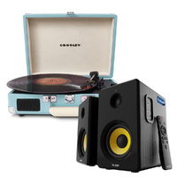 Crosley Cruiser Bluetooth Portable Turntable - Turquoise + Bundled Majority D40 Bluetooth Speakers