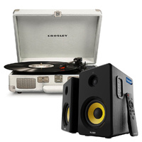 Crosley Cruiser Bluetooth Portable Turntable - White Sands + Bundled Majority D40 Bluetooth Speakers