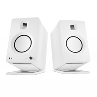 Kanto TUK 260W Powered Bookshelf Speakers with Headphone Out, USB Input, Dedicated Phono Pre-amp, Bluetooth - Pair, Matte White with S6W White Stand B
