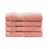 Bath Towel Set - 4 Piece Cotton Washcloths - Coral