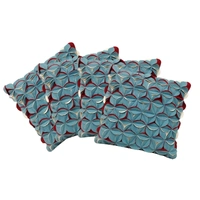 Pack of 4 Covers Amelie Aqua Blue & Red 3D Texture Cushion Covers