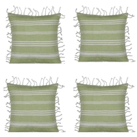 Pack of 4 Fresh Green & White Striped Cushion Cover with white knotted edging