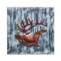 Decorative Reindeer 3D Wood Metal Wall Art Decor in Blue and Rusty Bronze