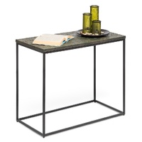 Black Sofa Side Table with Textured Wood Top