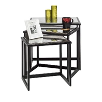 Black Iron Nested Tables with Stainless Steel Top in Set of 3