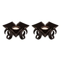 Decorative Black Metal Lotus Tea Light Candle Holders in Set of 2