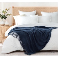 Gioia Casa Micro Plush Knitted Woven Throw Blanket - Navy