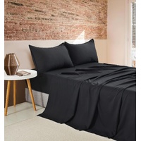 CleverPolly Vintage Washed Microfibre Sheet Set with 1 Pillowcase - Black - Single
