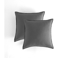 CleverPolly Vintage Washed Microfibre European Pillowcases - Set of 2 Luxurious European Pillow Covers - Grey