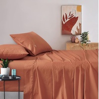 Gioia Casa Vintage Washed 100% Cotton Soft Breathable Sheet Set - Brick - King Single