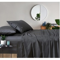 Gioia Casa Vintage Washed 100% Cotton Sheet Set with 2 Pillowcases - Charcol - King Single