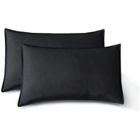 CleverPolly Vintage Washed Microfibre Standard Pillowcases - Set of 2 Luxurious Standard Pillow Covers - Black