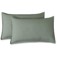 CleverPolly Vintage Washed Microfibre Standard Pillowcases - Set of 2 Luxurious Standard Pillow Covers - Khaki Green