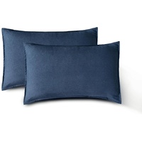 CleverPolly Vintage Washed Microfibre Standard Pillowcases - Set of 2 Luxurious Standard Pillow Covers - Navy