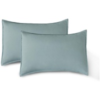 CleverPolly Vintage Washed Microfibre Standard Pillowcases - Set of 2 Luxurious Standard Pillow Covers - Seafoam