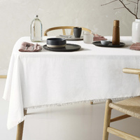 Vintage Design Homewares Gypsy Natural Fringed Washed Linen Cotton Tablecloth 130cm x 180cm